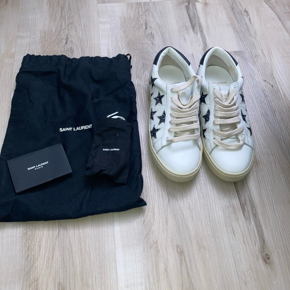 Saint Laurent White and Black Star Sneakers